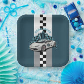 レーシングカーグリーン、ブラック&ホワイト紙プレート ペーパープレート (パーティー)