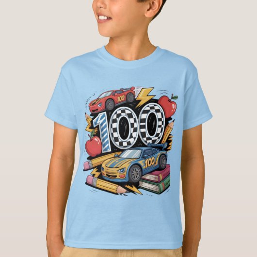 レーシングカーデザインの100日記念Tシャツ Tシャツ (正面)