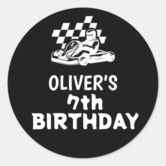 レーシングカート、レーシングカーボーイの誕生日 ラウンドシール (正面)