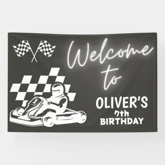 レーシングカート、レーシングカー男の子の誕生日  横断幕 (横)