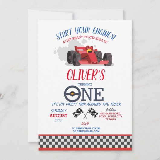 レーシングカードライバーONEファーストトリップトラック誕生日 招待状 (正面)