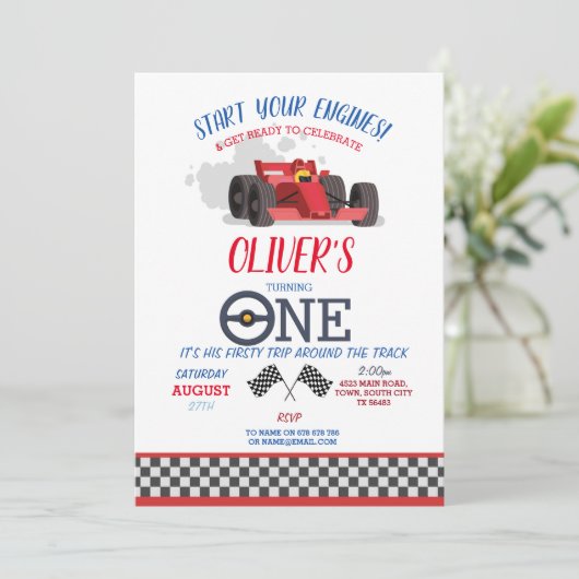 レーシングカードライバーONEファーストトリップトラック誕生日 招待状 (スタンド正面)