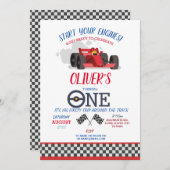 レーシングカードライバーONEファーストトリップトラック誕生日 招待状 (正面/裏面)