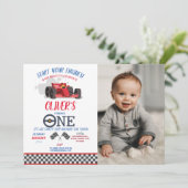 レーシングカードライバーONEファーストトリップフォト誕生日 招待状 (スタンド正面)