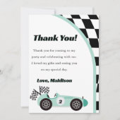 レーシングカーバースデーグリーンパーティーサンクスカード 招待状 (正面)