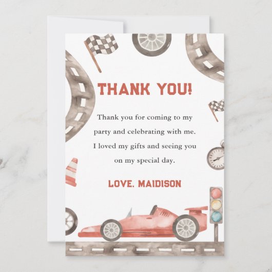 レーシングカーバースデーパーティー感謝カード 招待状 (正面)