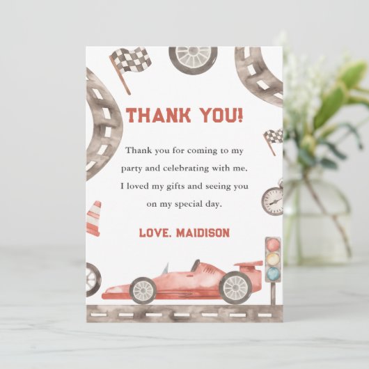 レーシングカーバースデーパーティー感謝カード 招待状 (スタンド正面)