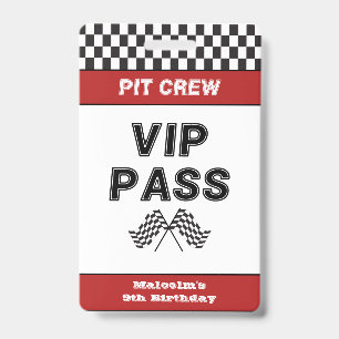 レーシングカーバースデーパーティ ピットクルーVIPパス ピットストップ バッジ