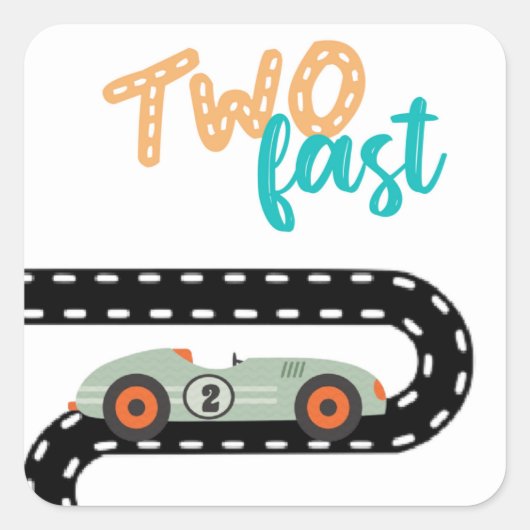 レーシングカーバースデー招待状、2歳の誕生日お知らせ スクエアシール (正面)