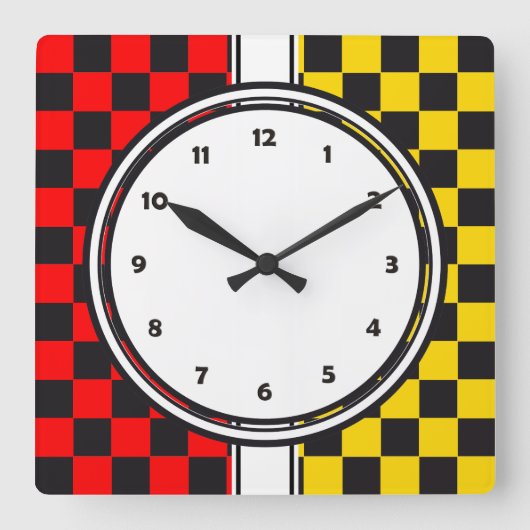 レーシングカーパターン+バックグラウンドカラー スクエア壁時計 (正面)