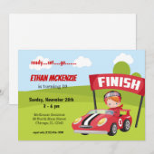 レーシングカーパーティーの男の子のイラスト 招待状 (正面/裏面)