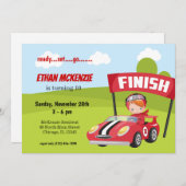 レーシングカーパーティーの男の子のデザインアイデア 招待状 (正面/裏面)