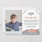 レーシングカーパーティー誕生日写真ありがとうカード サンキューカード (正面)