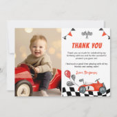 レーシングカーパーティー誕生日写真ありがとうカード サンキューカード (正面)