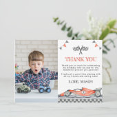 レーシングカーパーティー誕生日写真サンキューカード サンキューカード (スタンド正面)