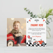 レーシングカーパーティー誕生日写真サンキューカード サンキューカード (スタンド正面)