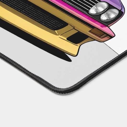 レーシングカーピンク&イエローガレージデスクマット デスクマット (コーナー)