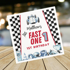 レーシングカーファストワン1歳の誕生日おめでとうボーイ スタンダードカクテルナプキン