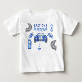 レーシングカーファーストバースデーパーティー ベビーTシャツ