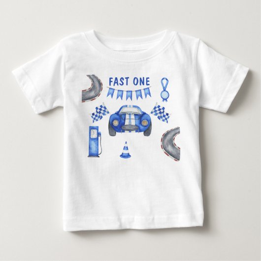 レーシングカーファーストバースデーパーティー ベビーTシャツ (正面)