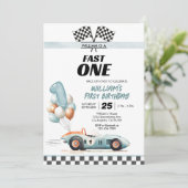 レーシングカーファーストブルー1歳誕生日 招待状 (スタンド正面)