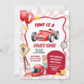 レーシングカーファーストワンファースト誕生日 招待状 (正面)