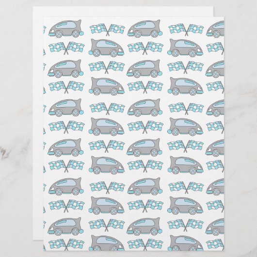 レーシングカーフラッグブルーグレーキッズスクラップブック紙 (正面/裏面)