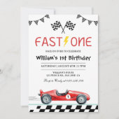 レーシングカーブラザーの1歳の誕生日 - ファストワン1stバースデー 招待状 (正面)