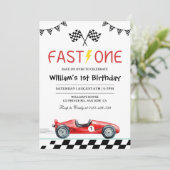 レーシングカーブラザーの1歳の誕生日 - ファストワン1stバースデー 招待状 (スタンド正面)