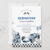 レーシングカーブルーボーイ誕生日招待状 招待状 (正面)