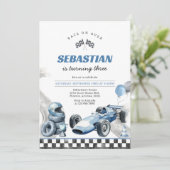 レーシングカーブルーボーイ誕生日招待状 招待状 (スタンド正面)