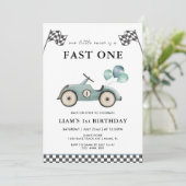 レーシングカーブーム男子1歳の誕生日 招待状 (スタンド正面)