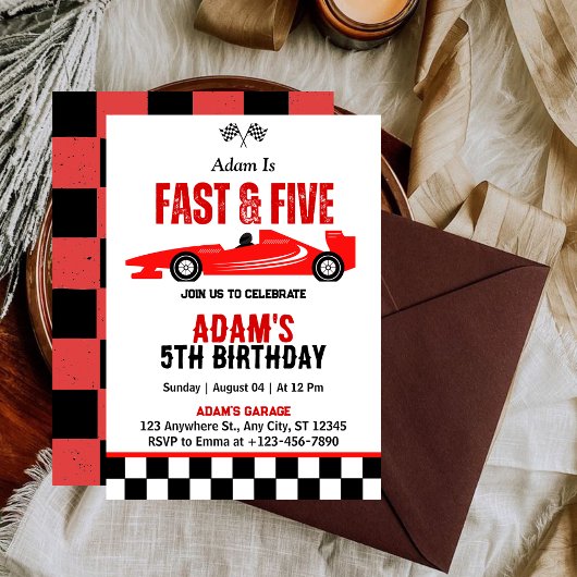 レーシングカーブーム男子5歳の誕生日パーティー 招待状
