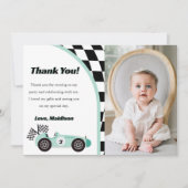 レーシングカープリーンの誕生日パーティーお礼カード 招待状 (正面)