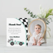 レーシングカープリーンの誕生日パーティーお礼カード 招待状 (スタンド正面)