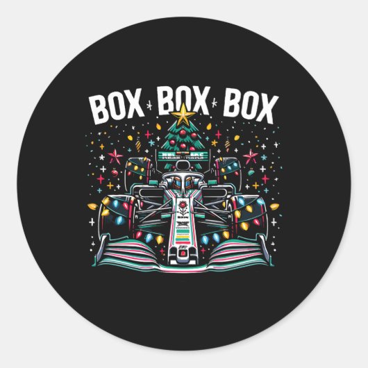 レーシングカーボックスボックスラジオコールおもしろいChristmas Tr ラウンドシール (正面)