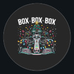 レーシングカーボックスボックスラジオコールおもしろいChristmas Tr ラウンドシール<br><div class="desc">レーシングカーボックスボックスラジオコールおもしろいクリスマスツリー</div>