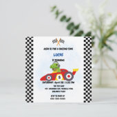 レーシングカーボーイおもしろいゲーム恐竜の誕生日パーティー 招待状 (スタンド正面)