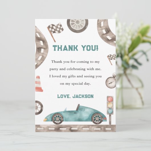 レーシングカーボーイの誕生日パーティーお礼カード 招待状 (スタンド正面)