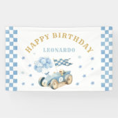 レーシングカーボーイ一周年の誕生日お祝いブルーウォーターカラー  横断幕 (横)