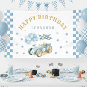 レーシングカーボーイ一周年の誕生日お祝いブルーウォーターカラー  横断幕