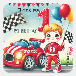 レーシングカーボーイ1st誕生日パーティー スクエアシール