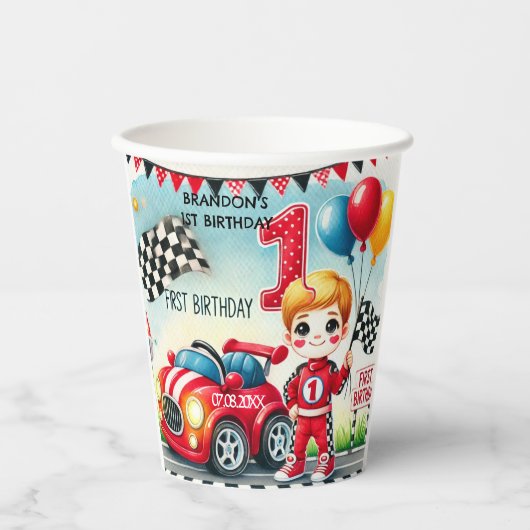 レーシングカーボーイ1st誕生日パーティー 紙コップ (正面)
