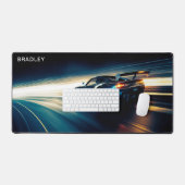 レーシングカーモダンカスタムのパーソナライズされた名前 デスクマット (キーボード&マウス)