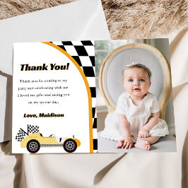 レーシングカーモチーフの黄色い誕生日パーティーのお礼カード 招待状