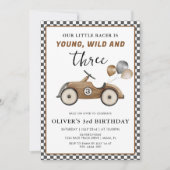 レーシングカーヤングワイルド＆3人の男の子の誕生日 招待状 (正面)