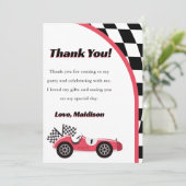 レーシングカーレッドの誕生日パーティー感謝カード 招待状 (スタンド正面)