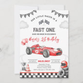 レーシングカーレッド1歳の誕生日 招待状 (正面)