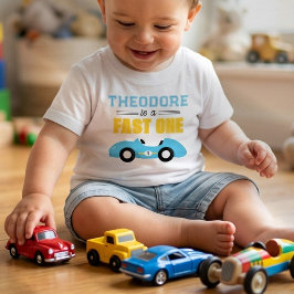 レーシングカーレーサー 1歳の誕生日パーティー ベビーTシャツ