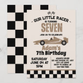 レーシングカーレースの男の子7歳の誕生日パーティー 招待状 (正面/裏面)
